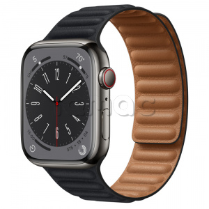 Купить Apple Watch Series 8 // 45мм GPS + Cellular // Корпус из нержавеющей стали графитового цвета, кожаный браслет цвета "темная ночь", размер ремешка M/L