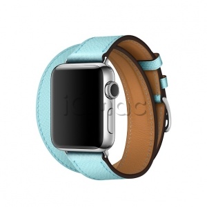 38/40 мм ремешок Double Tour из кожи Epsom цвета Bleu Zéphyr, размер Regular (стандартный) для Apple Watch Hermès