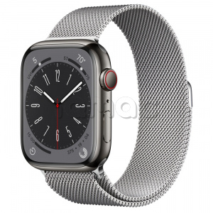 Купить Apple Watch Series 8 // 45мм GPS + Cellular // Корпус из нержавеющей стали графитового цвета, миланский сетчатый браслет серебристого цвета