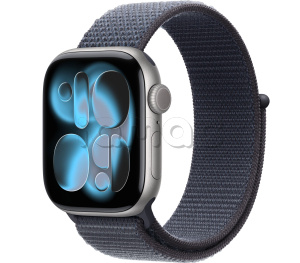 Купить Apple Watch Series 11 // 42мм GPS // Корпус из алюминия цвета "серый космос", спортивный браслет цвета "якорный синий"