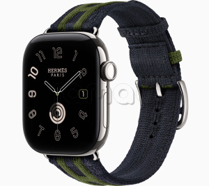 Купить Apple Watch Hermès Series 12 // 42мм GPS+Cellular // Корпус из титана серебристого цвета, ремешок Rocabar Club цвета Bleu Nuit/Vert