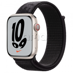 Купить Apple Watch Series 7 // 45мм GPS + Cellular // Корпус из алюминия цвета «сияющая звезда», спортивный браслет Nike чёрного цвета