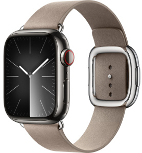 Apple Watch Series 9 // 41мм GPS+Cellular // Корпус из нержавеющей стали графитового цвета, ремешок каменного цвета с современной пряжкой (Modern Buckle), размер ремешка L
