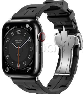 Купить Apple Watch Series 9 Hermès // 45мм GPS+Cellular // Корпус из нержавеющей стали цвета "черный космос", ремешок Kilim Single Tour цвета Noir с раскладывающейся застёжкой (Deployment Buckle)