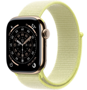 Apple Watch Series 11 // 46мм GPS+Cellular // Корпус из титана золотого цвета, спортивный браслет цвета "неоновый желтый"