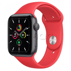 Купить Apple Watch SE // 44мм GPS // Корпус из алюминия цвета «серый космос», спортивный ремешок цвета (PRODUCT)RED (2020)