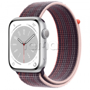 Купить Apple Watch Series 8 // 45мм GPS // Корпус из алюминия серебристого цвета, спортивный браслет цвета "бузина"