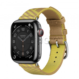Купить Apple Watch Series 7 Hermès // 41мм GPS + Cellular // Корпус из нержавеющей стали цвета «черный космос», ремешок Hermès Simple Tour Jumping цвета Kraft/Lime
