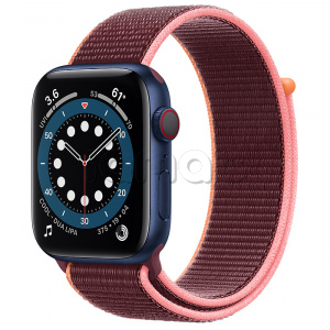 Купить Apple Watch Series 6 // 44мм GPS + Cellular // Корпус из алюминия синего цвета, спортивный браслет сливового цвета