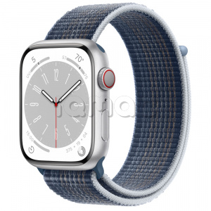 Купить Apple Watch Series 8 // 45мм GPS + Cellular // Корпус из алюминия серебристого цвета, спортивный браслет цвета "синий шторм"
