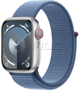 Купить Apple Watch Series 9 // 45мм GPS+Cellular // Корпус из алюминия серебристого цвета, спортивный браслет цвета "синяя зима"