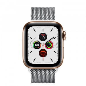 Купить Apple Watch Series 5 // 40мм GPS + Cellular // Корпус из нержавеющей стали золотого цвета, миланский сетчатый браслет серебристого цвета