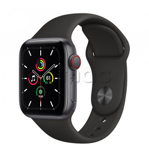 Купить Apple Watch SE // 40мм GPS + Cellular // Корпус из алюминия цвета «серый космос», спортивный ремешок черного цвета (2020)