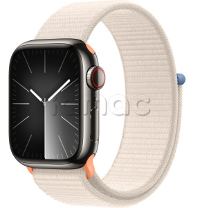 Купить Apple Watch Series 9 // 41мм GPS+Cellular // Корпус из нержавеющей стали графитового цвета, спортивный браслет цвета "сияющая звезда"