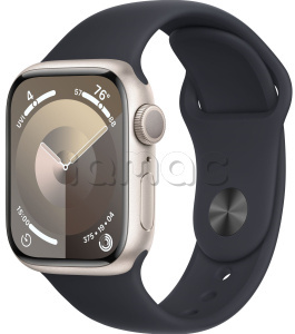 Купить Apple Watch Series 9 // 45мм GPS // Корпус из алюминия цвета "сияющая звезда", спортивный ремешок цвета "темная ночь"