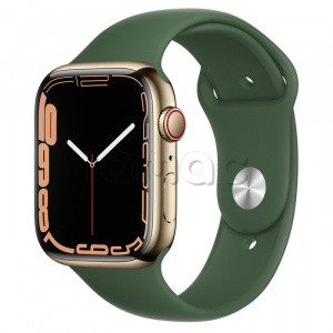 Купить Apple Watch Series 7 // 45мм GPS + Cellular // Корпус из нержавеющей стали золотого цвета, спортивный ремешок цвета «зелёный клевер»