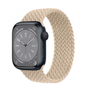 Apple Watch Series 8 // 41мм GPS // Корпус из алюминия цвета "темная ночь", плетёный монобраслет бежевого цвета