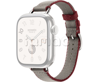 42мм Ремешок Hermès Twill Jump Attelage Single Tour цвета Gris Meyer/Rouge Grenat для Apple Watch