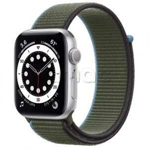 Купить Apple Watch Series 6 // 44мм GPS // Корпус из алюминия серебристого цвета, спортивный браслет цвета «Зелёные холмы»