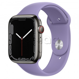 Купить Apple Watch Series 7 // 45мм GPS + Cellular // Корпус из нержавеющей стали графитового цвета, спортивный ремешок цвета «английская лаванда»