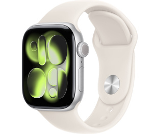 Apple Watch Series 11 // 42мм GPS // Корпус из алюминия серебристого цвета, спортивный ремешок цвета "сияющая звезда"