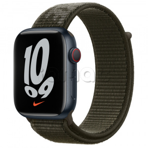 Купить Apple Watch Series 7 // 45мм GPS + Cellular // Корпус из алюминия цвета «тёмная ночь», спортивный браслет Nike цвета «рабочий хаки»