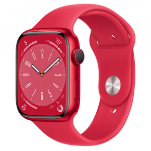 Apple Watch Series 8 // 45мм GPS // Корпус из алюминия цвета (PRODUCT)RED, спортивный ремешок цвета (PRODUCT)RED
