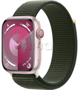 Купить Apple Watch Series 9 // 45мм GPS+Cellular // Корпус из алюминия розового цвета, спортивный браслет цвета "зеленый кипарис"
