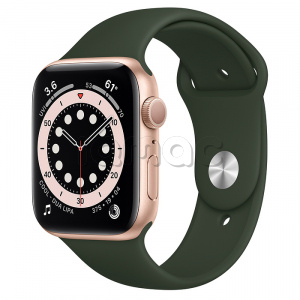 Купить Apple Watch Series 6 // 44мм GPS // Корпус из алюминия золотого цвета, спортивный ремешок цвета «Кипрский зелёный»