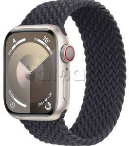 Купить Apple Watch Series 9 // 45мм GPS+Cellular // Корпус из алюминия цвета "сияющая звезда", плетёный монобраслет цвета "темная ночь"