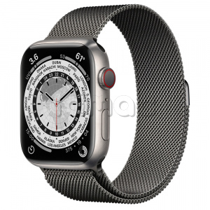 Купить Apple Watch Series 7 // 45мм GPS + Cellular // Корпус из титана, миланский сетчатый браслет графитового цвета