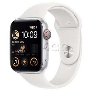Купить Apple Watch SE // 44мм GPS + Cellular // Корпус из алюминия серебристого цвета, спортивный ремешок белого цвета (2022)