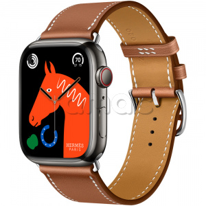 Купить Apple Watch Series 8 Hermès // 45мм GPS + Cellular // Корпус из нержавеющей стали цвета «черный космос», ремешок Single Tour цвета Gold