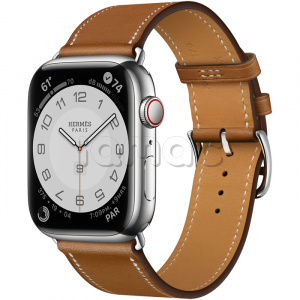 Купить Apple Watch Series 7 Hermès // 45мм GPS + Cellular // Корпус из нержавеющей стали серебристого цвета, ремешок Single Tour из кожи Barénia цвета Fauve