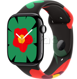 Купить Apple Watch Series 11 // 46мм GPS // Черный глянцевый корпус из алюминия, спортивный ремешок цвета Unity Bloom