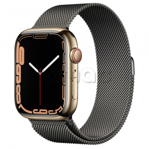 Купить Apple Watch Series 7 // 45мм GPS + Cellular // Корпус из нержавеющей стали золотого цвета, миланский сетчатый браслет графитового цвета