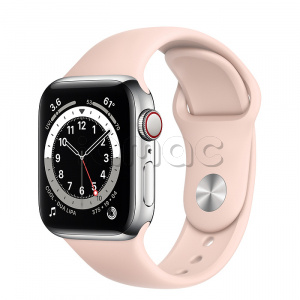 Купить Apple Watch Series 6 // 40мм GPS + Cellular // Корпус из нержавеющей стали серебристого цвета, спортивный ремешок цвета «Розовый песок»