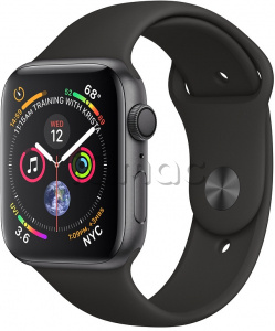 Купить Apple Watch Series 4 // 44мм GPS // Корпус из алюминия цвета «серый космос», спортивный ремешок чёрного цвета (MU6D2)