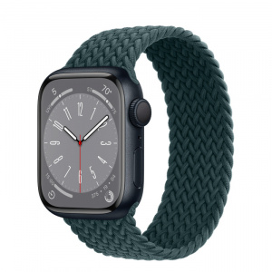 Apple Watch Series 8 // 41мм GPS // Корпус из алюминия цвета "темная ночь", плетёный монобраслет цвета "тропический лес"