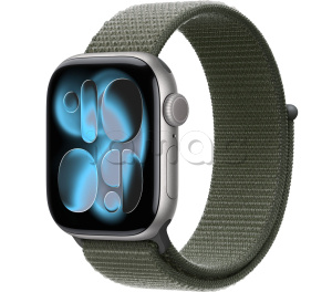Купить Apple Watch Series 11 // 42мм GPS // Корпус из алюминия цвета "серый космос", спортивный браслет цвета "зеленый лес"