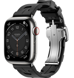 Apple Watch Series 9 Hermès // 41мм GPS+Cellular // Корпус из нержавеющей стали серебристого цвета, ремешок Kilim Single Tour цвета Noir с раскладывающейся застёжкой (Deployment Buckle)