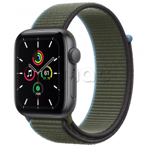Купить Apple Watch SE // 44мм GPS // Корпус из алюминия цвета «серый космос», спортивный браслет цвета «Зелёные холмы» (2020)