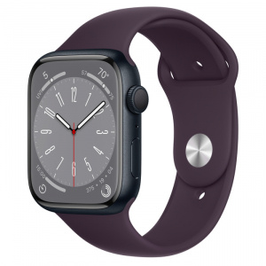 Apple Watch Series 8 // 45мм GPS // Корпус из алюминия цвета "темная ночь", спортивный ремешок цвета "бузина"