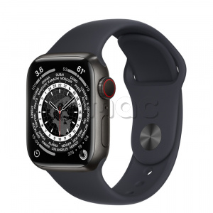 Купить Apple Watch Series 7 // 41мм GPS + Cellular // Корпус из титана цвета «черный космос», спортивный ремешок цвета «тёмная ночь»
