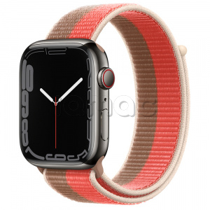 Купить Apple Watch Series 7 // 45мм GPS + Cellular // Корпус из нержавеющей стали графитового цвета, спортивный браслет цвета «розовый помело/миндальный»