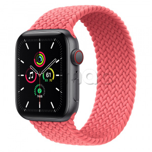Купить Apple Watch SE // 44мм GPS + Cellular // Корпус из алюминия цвета «серый космос», плетёный монобраслет цвета «Розовый пунш» (2020)