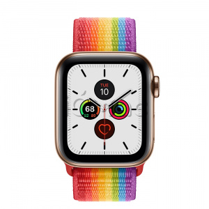 Купить Apple Watch Series 5 // 40мм GPS + Cellular // Корпус из нержавеющей стали золотого цвета, спортивный браслет радужного цвета