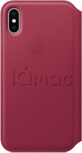Кожаный чехол Folio для iPhone X / Xs, цвет «лесная ягода», оригинальный Apple