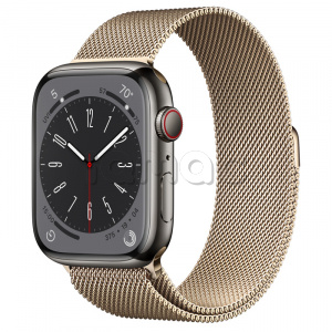 Купить Apple Watch Series 8 // 45мм GPS + Cellular // Корпус из нержавеющей стали графитового цвета, миланский сетчатый браслет золотого цвета