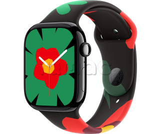 Купить Apple Watch Series 11 // 42мм GPS // Черный глянцевый корпус из алюминия, спортивный ремешок цвета Unity Bloom